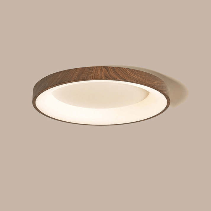 Natural Wooden LED Ceiling Lamp Circular Modern Ceiling Light | Iron Acrylic Design | Flush Mount Bedroom Lighting | Multiple Sizes