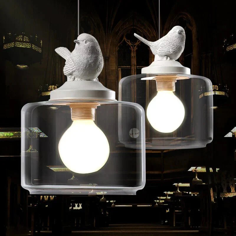 Bird Pendant Lamp | Glass-Stone Ceiling Light with Bird Motif | E27 LED Lamp | Modern Decorative Lighting | 20 cm