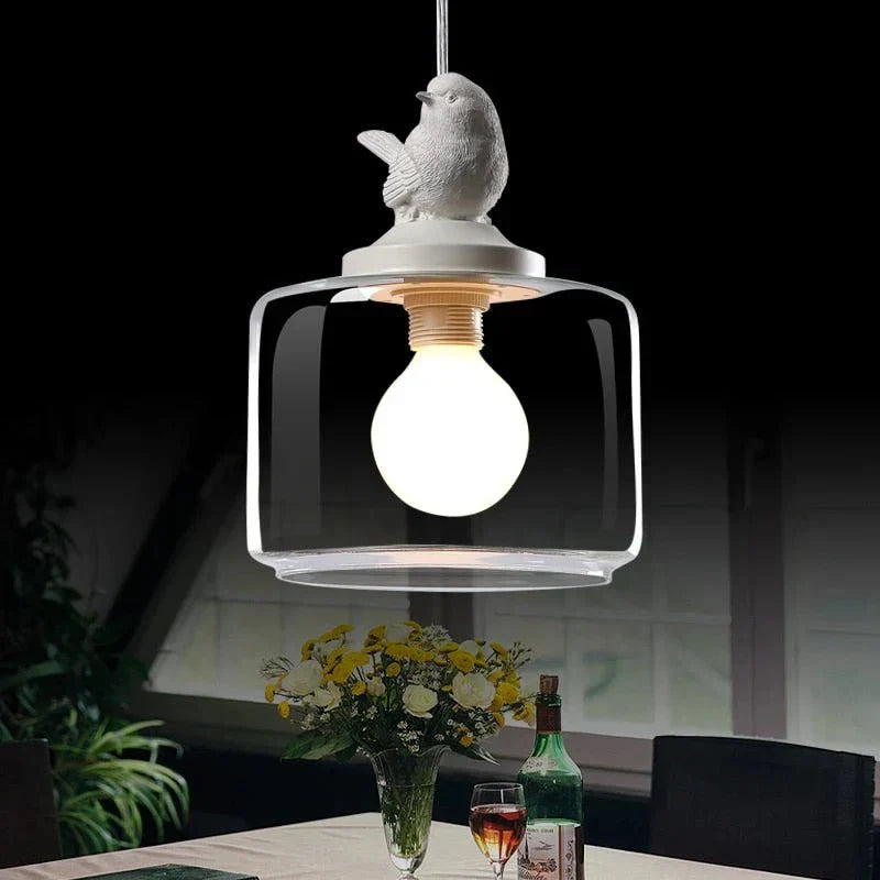 Bird Pendant Lamp | Glass-Stone Ceiling Light with Bird Motif | E27 LED Lamp | Modern Decorative Lighting | 20 cm
