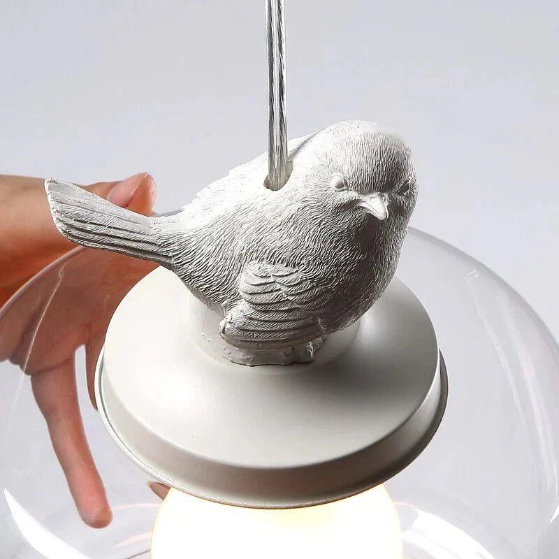 Bird Pendant Lamp | Glass-Stone Ceiling Light with Bird Motif | E27 LED Lamp | Modern Decorative Lighting | 20 cm
