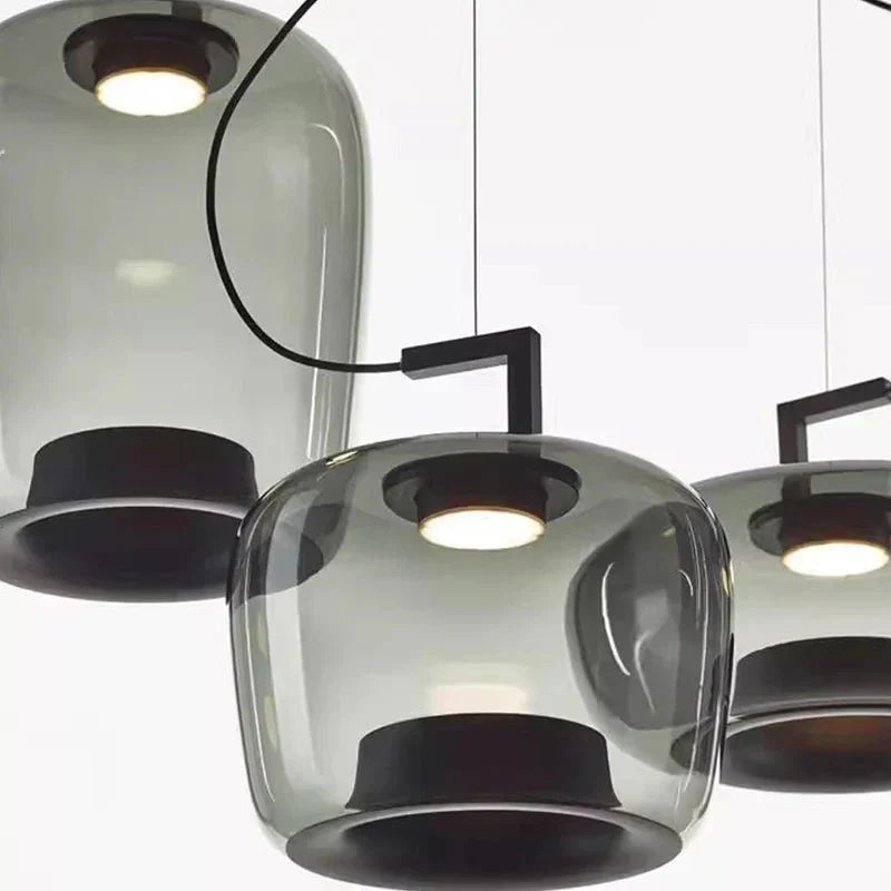 Scandinavian Modern Kitchen Pendant Lamp with Glass Globe | E27 LED Ceiling Light | Iron & Glass Stone | Dining Table Hanging Light