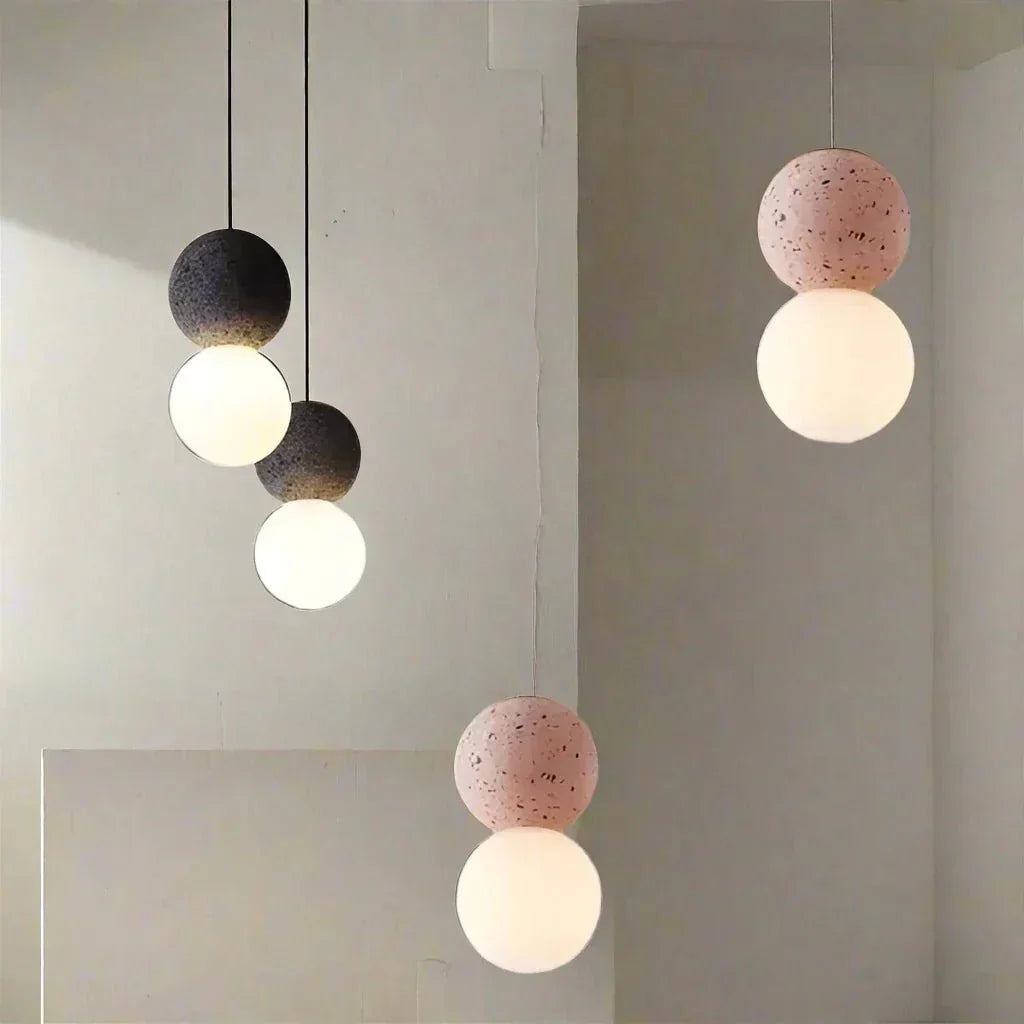 Origo Pendant Lamp Sculptural Stone Hanging Light | Cement Sandstone Glass Design | G9 LED | Minimalist Indoor Lighting