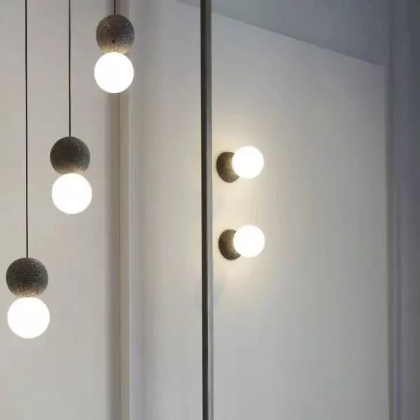 Origo Pendant Lamp Sculptural Stone Hanging Light | Cement Sandstone Glass Design | G9 LED | Minimalist Indoor Lighting
