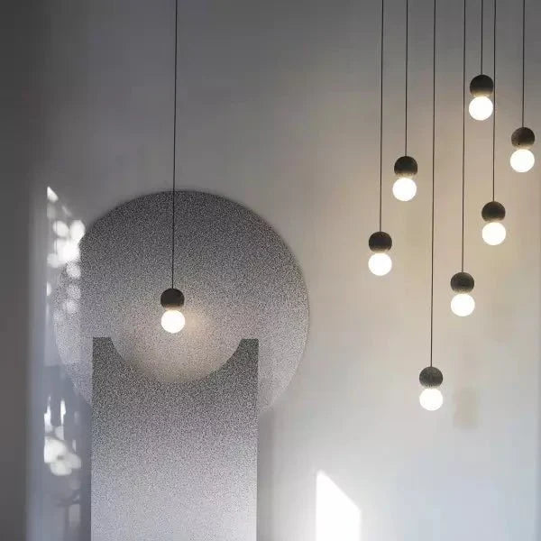 Origo Pendant Lamp Sculptural Stone Hanging Light | Cement Sandstone Glass Design | G9 LED | Minimalist Indoor Lighting