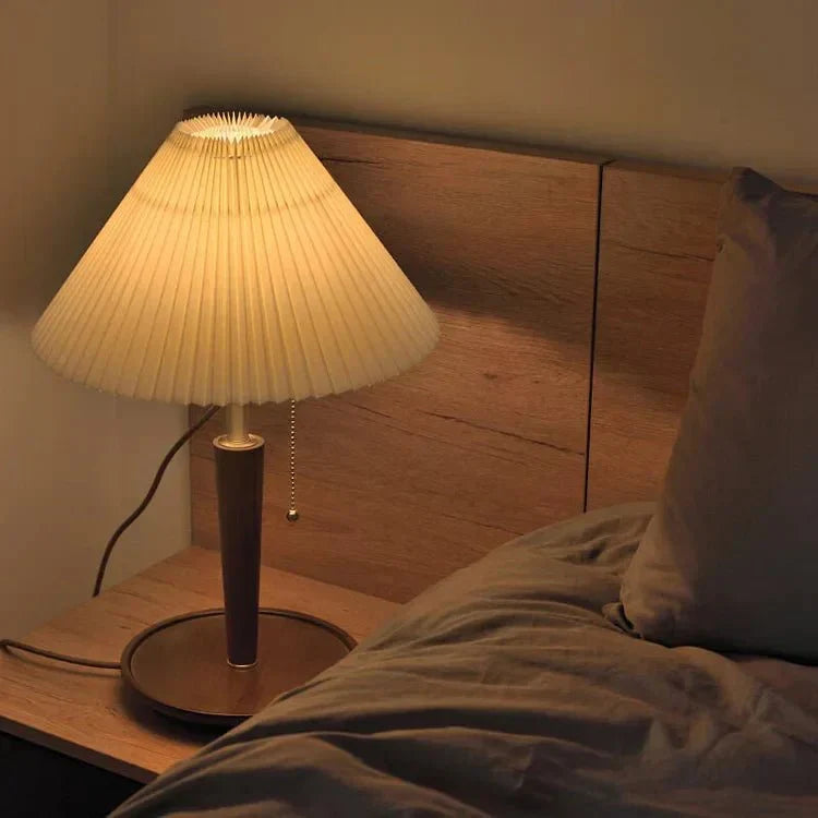 Vintage Pleated Wooden Table Lamp