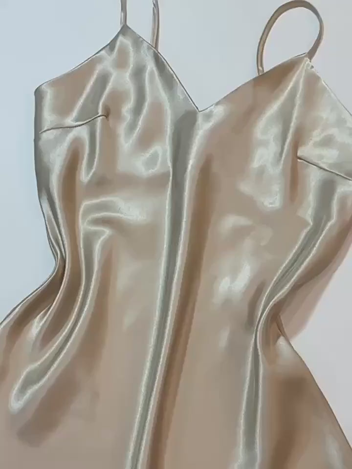 Women's Mini Dress | Yellow | Satin Look | V-Neck