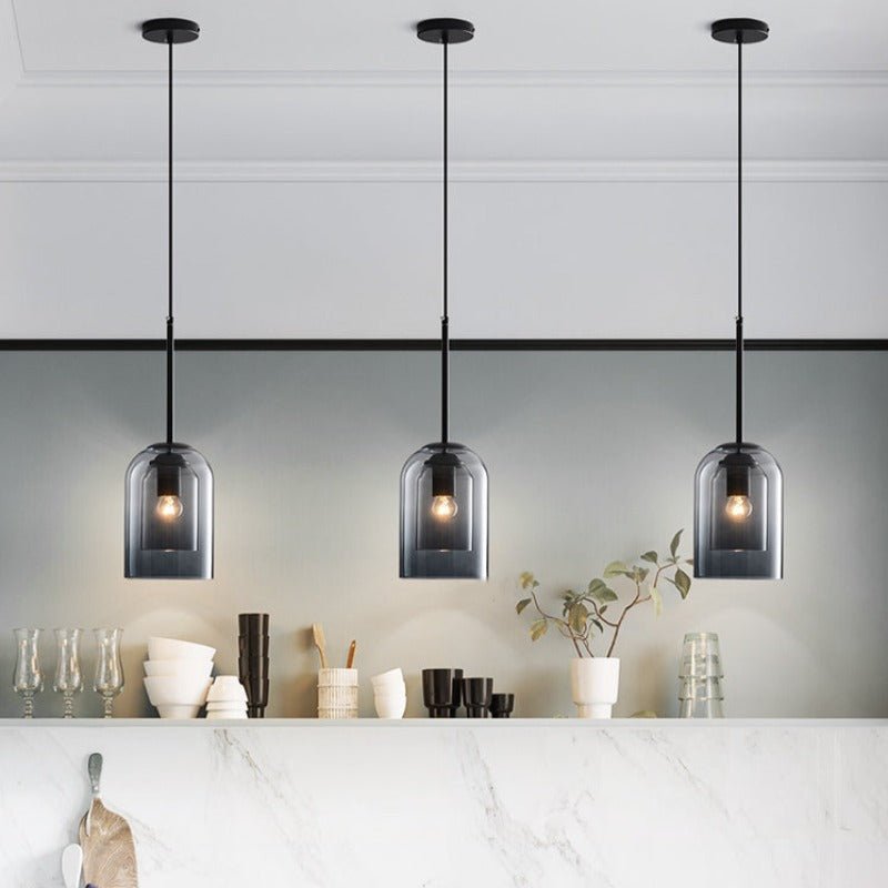 Mica Mid-Century Hanging Lamps with Double Glass