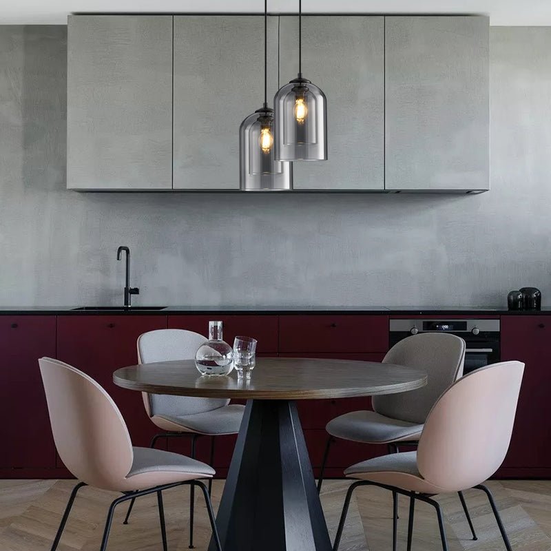 Mica Mid-Century Hanging Lamps with Double Glass