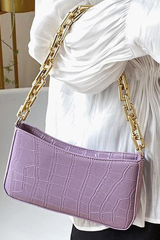 Purple Handbag with Gold Crocodile Print