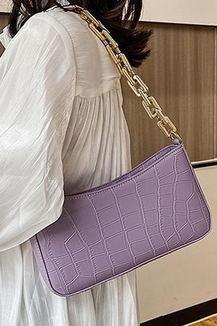 Purple Handbag with Gold Crocodile Print
