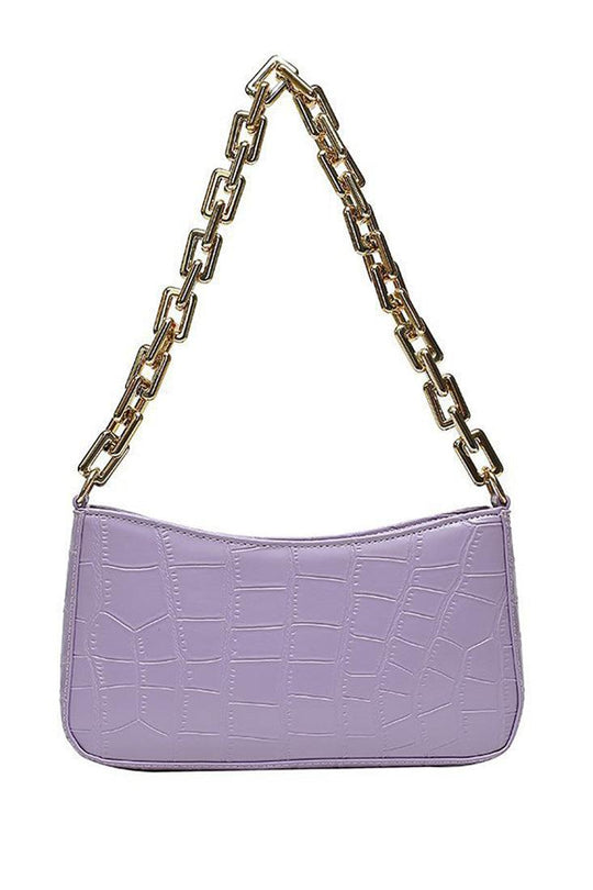Purple Handbag with Gold Crocodile Print