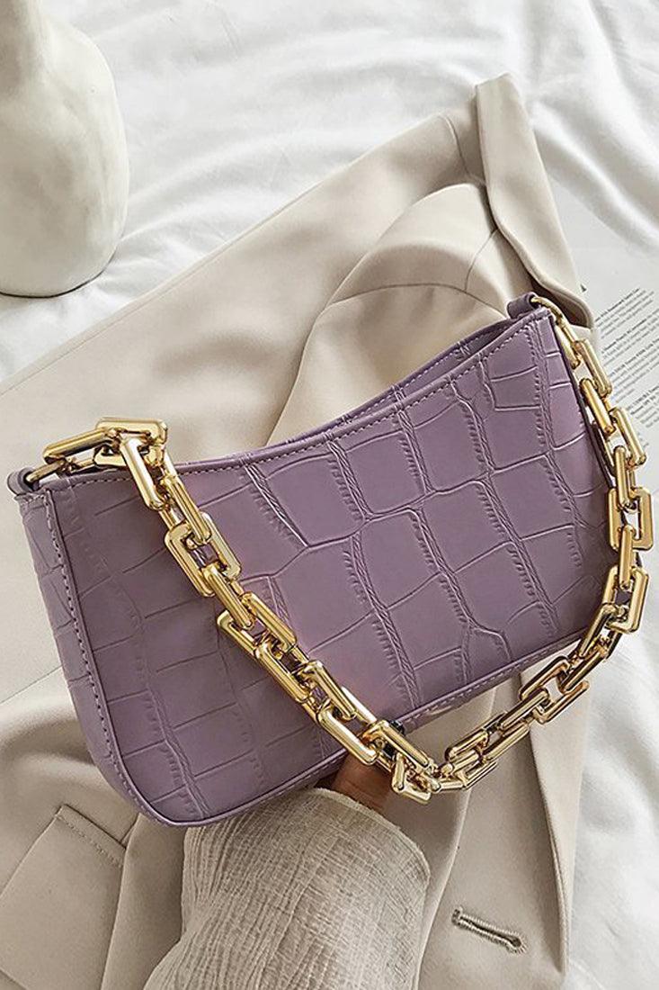 Purple Handbag with Gold Crocodile Print