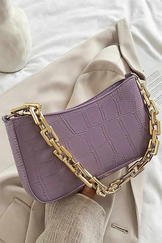 Purple Handbag with Gold Crocodile Print