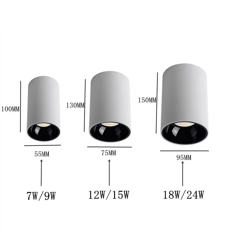 Round COB Ceiling Light Spotlight Downlight LED Aluminum | Modern Recessed Surface Mounted Lamp | Minimalist Indoor Lighting