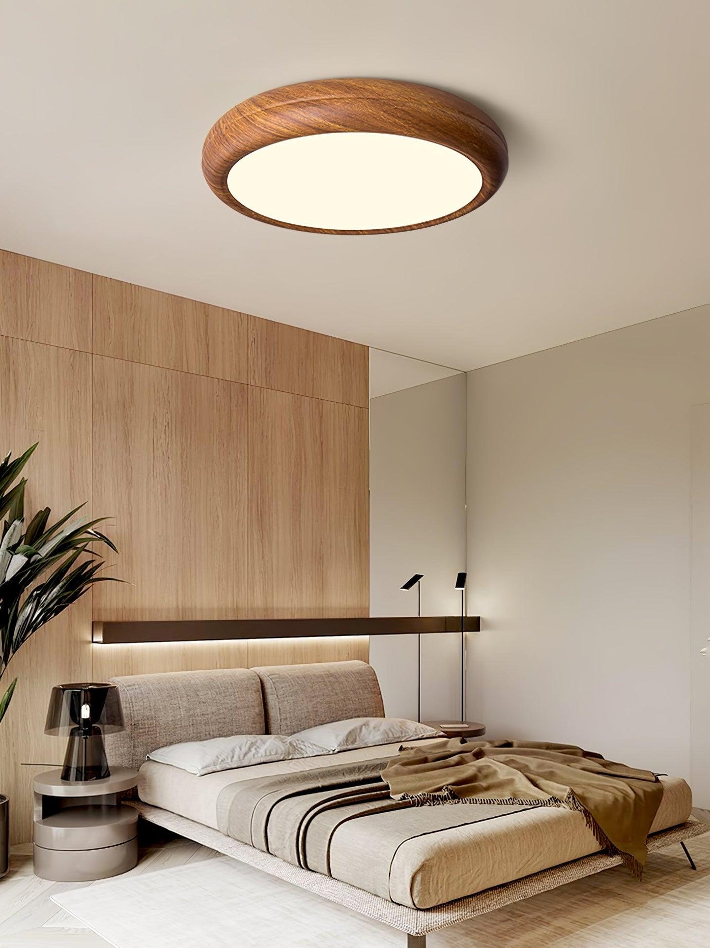 Round Ceiling Lamp with Wood Grain