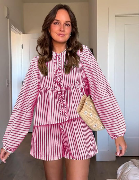 Faylinn - Checked Summer Set with Puff Sleeves