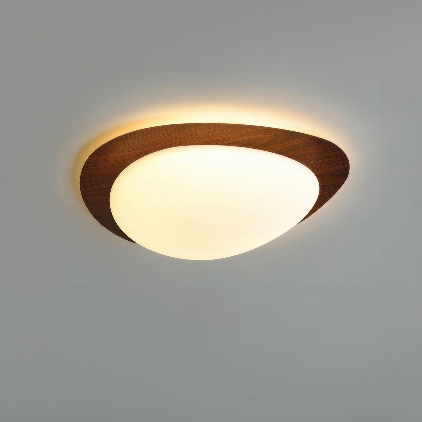 Scandinavian Wood Grain LED Ceiling Lamp | Pebble Texture Flush Mount Light | Warm Non-Glare Lighting | 30–58cm