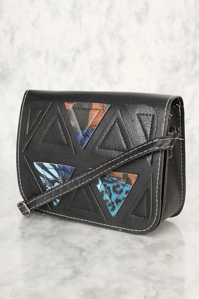 Sexy Black Blue Animal Print Geometric Faux Leather Mini Shoulder Bag