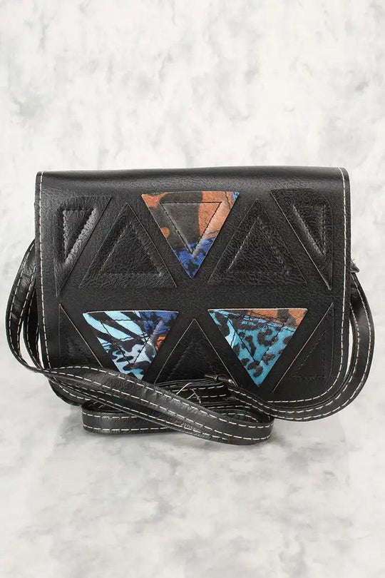 Sexy Black Blue Animal Print Geometric Faux Leather Mini Shoulder Bag