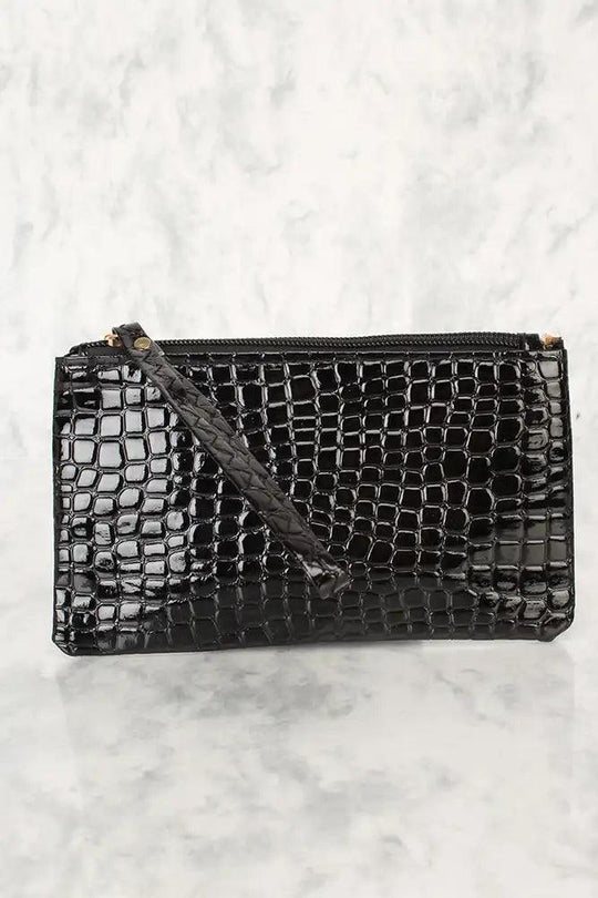 Sexy Black Patent Snake Print Clutch