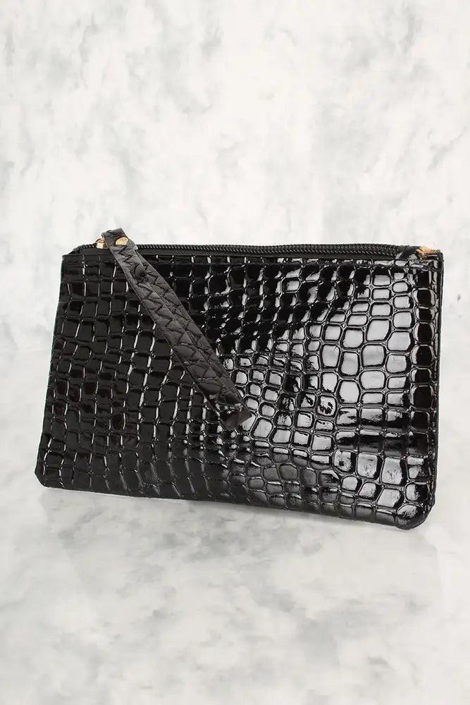 Sexy Black Patent Snake Print Clutch