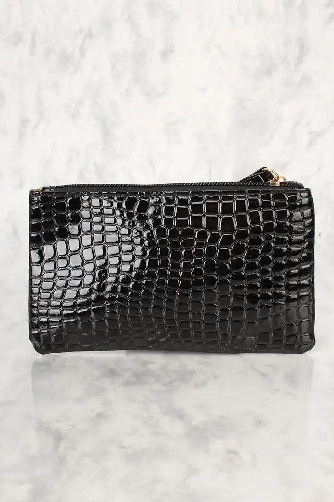 Sexy Black Patent Snake Print Clutch
