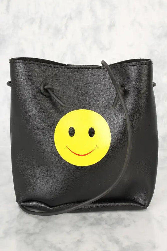 Black Small Shoulder Bag with Smiley Print – Playful &amp; Urban