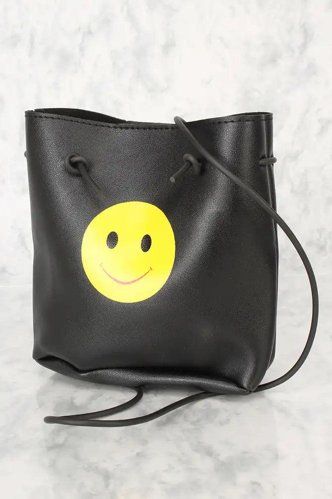 Black Small Shoulder Bag with Smiley Print – Playful &amp; Urban