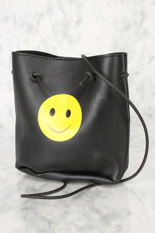 Black Small Shoulder Bag with Smiley Print – Playful &amp; Urban