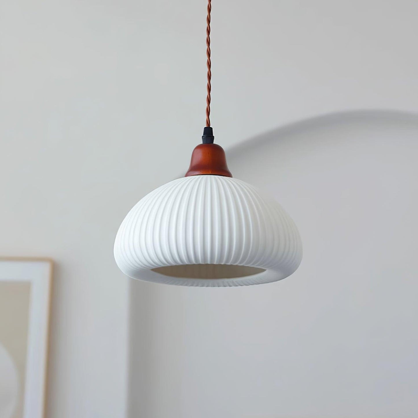 Ceramic Pendant Light for Dining Room & Bedroom | Scandinavian Oak Design | E26/E27 Socket | Rustic Minimalist Hanging Lamp