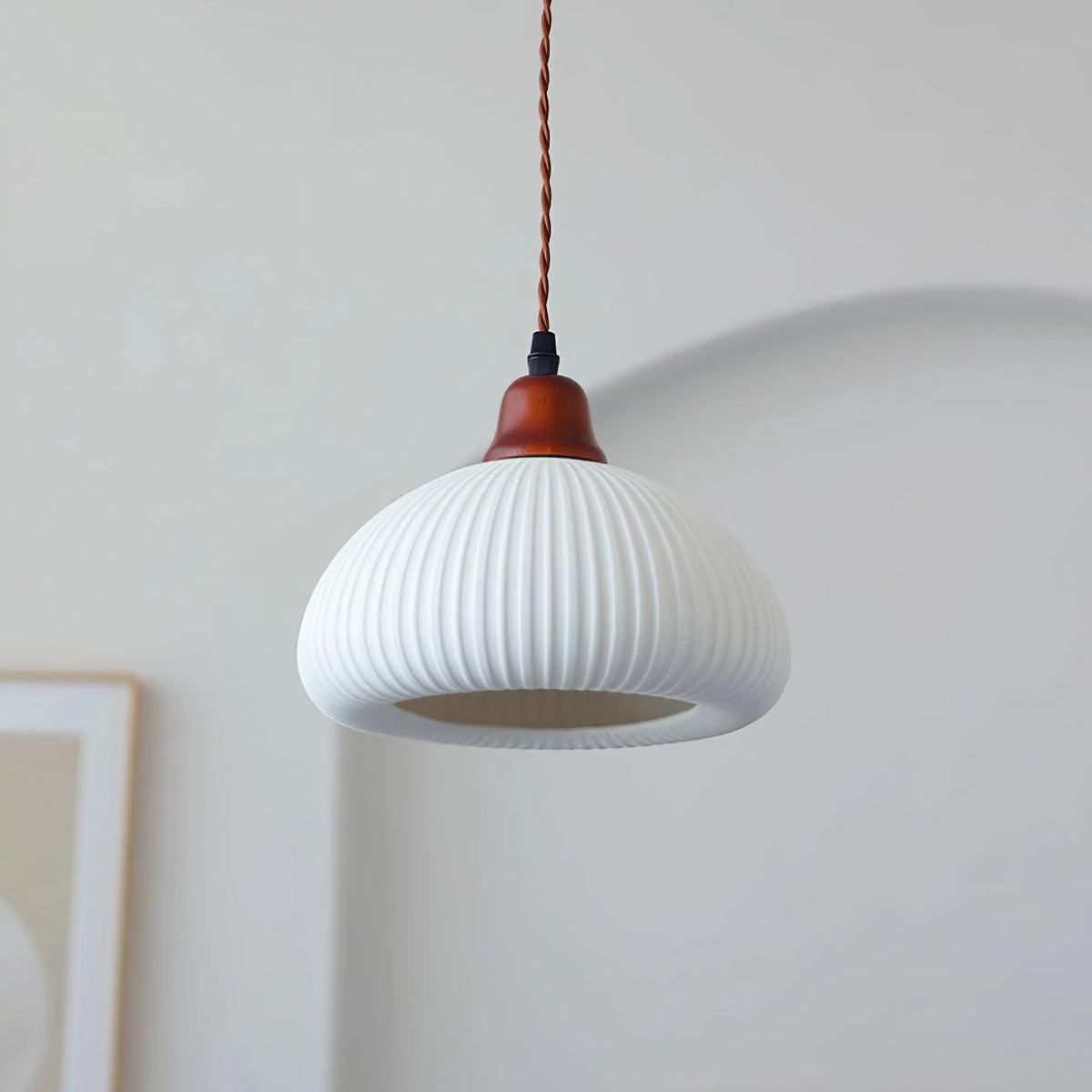 Ceramic Pendant Light for Dining Room & Bedroom | Scandinavian Oak Design | E26/E27 Socket | Rustic Minimalist Hanging Lamp