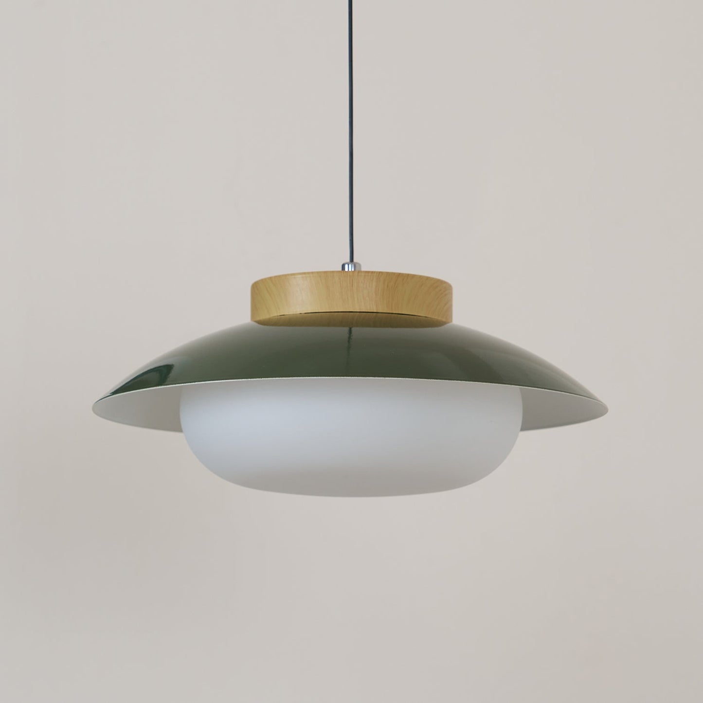 Scandinavian Pendant Lamp for Kitchen & Dining | Dish-Shaped Minimalist Light | Wood Accent Design | E27 Socket | 28cm