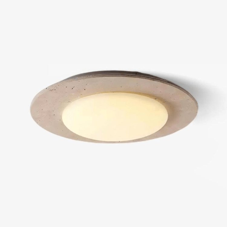 Dome Ceiling Lamp for Living Room & Bedroom | Travertine Wood LED Light | 3 Color Temperature | 30cm Flush Mount