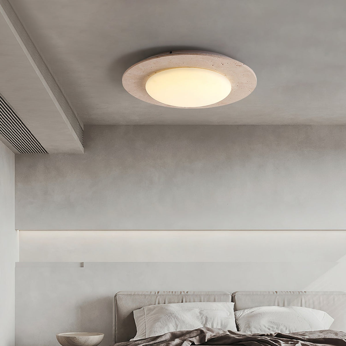 Dome Ceiling Lamp for Living Room & Bedroom | Travertine Wood LED Light | 3 Color Temperature | 30cm Flush Mount