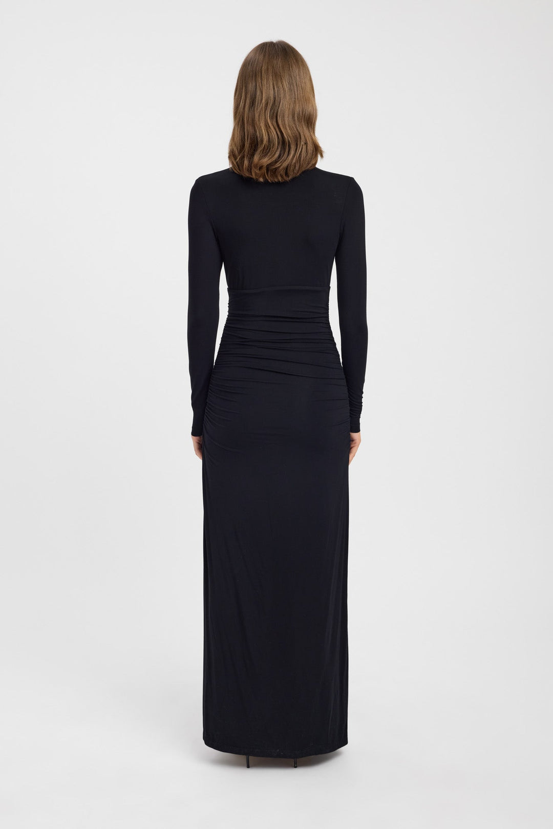 Women | Maxi Dress | Deep Neckline | Long Sleeves | Pleated Waist Detail | Side Slit | Elegant