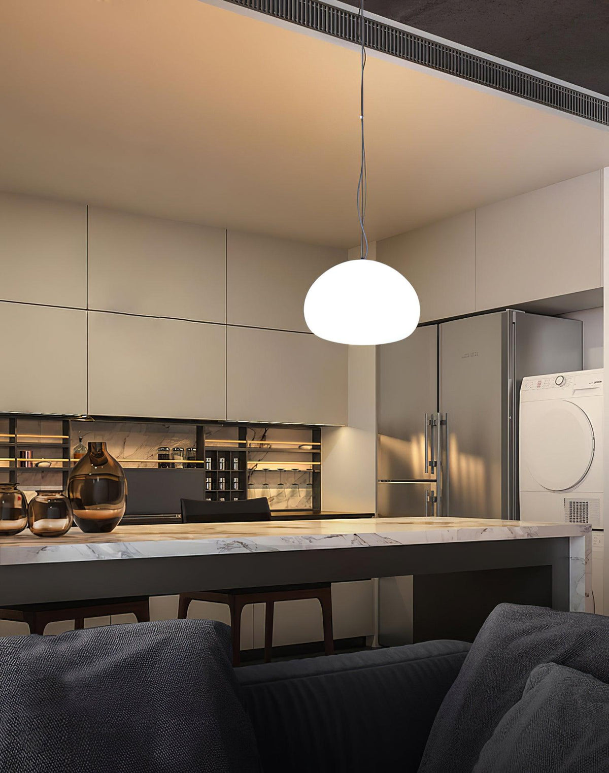 Steamed Bun Hanging Pendant Lamp Glass Ceiling Light | E26/E27 Socket | Adjustable Cable | Warm Ambient LED Lighting