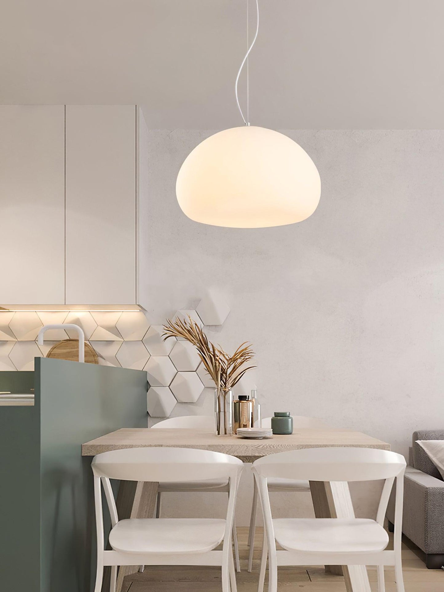 Steamed Bun Hanging Pendant Lamp Glass Ceiling Light | E26/E27 Socket | Adjustable Cable | Warm Ambient LED Lighting
