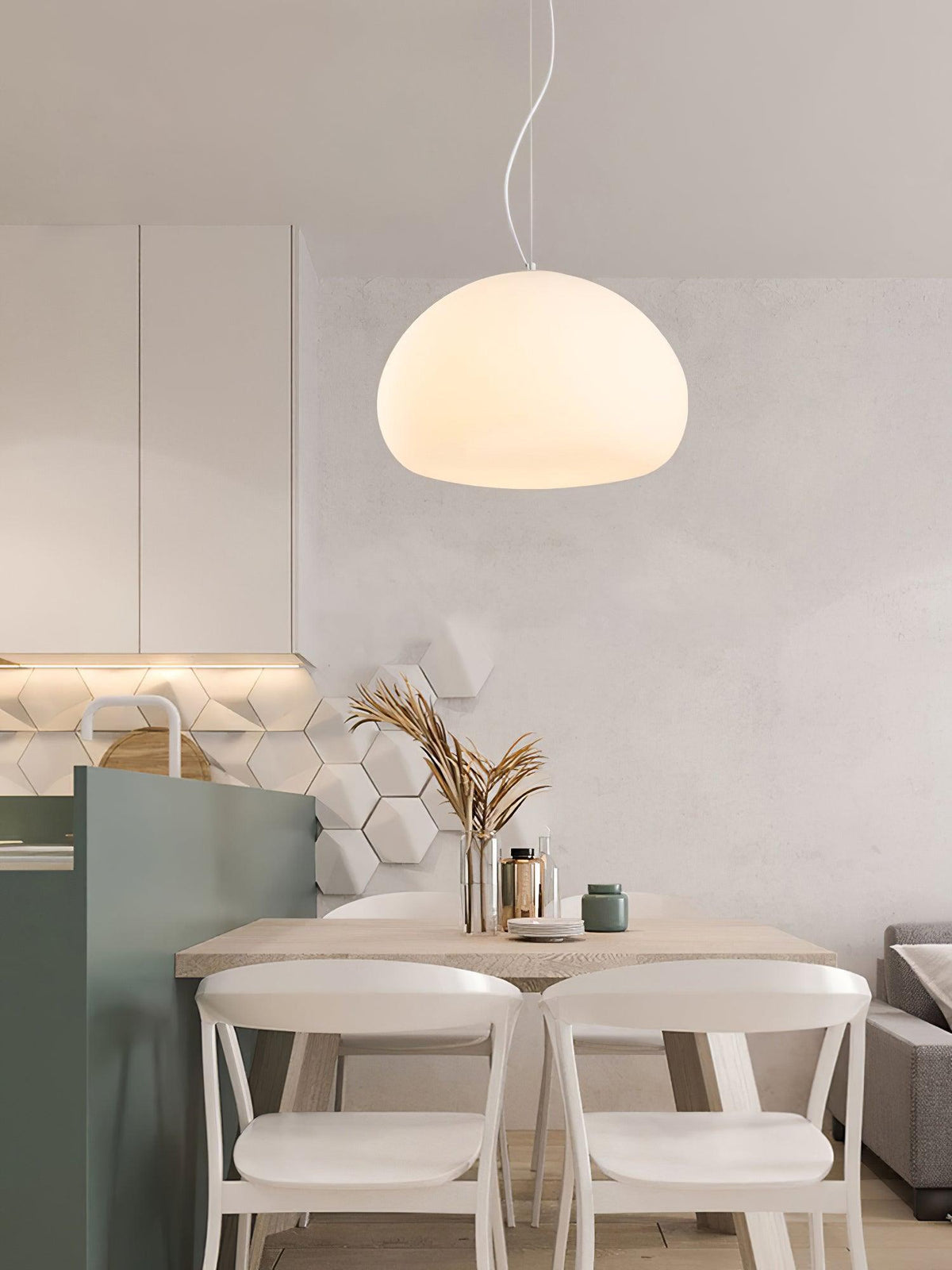 Steamed Bun Hanging Pendant Lamp Glass Ceiling Light | E26/E27 Socket | Adjustable Cable | Warm Ambient LED Lighting