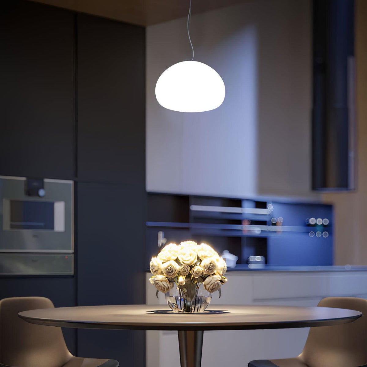 Steamed Bun Hanging Pendant Lamp Glass Ceiling Light | E26/E27 Socket | Adjustable Cable | Warm Ambient LED Lighting