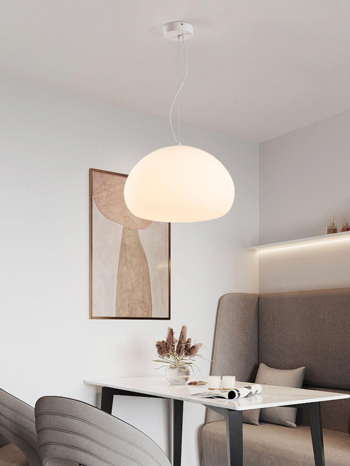 Steamed Bun Hanging Pendant Lamp Glass Ceiling Light | E26/E27 Socket | Adjustable Cable | Warm Ambient LED Lighting