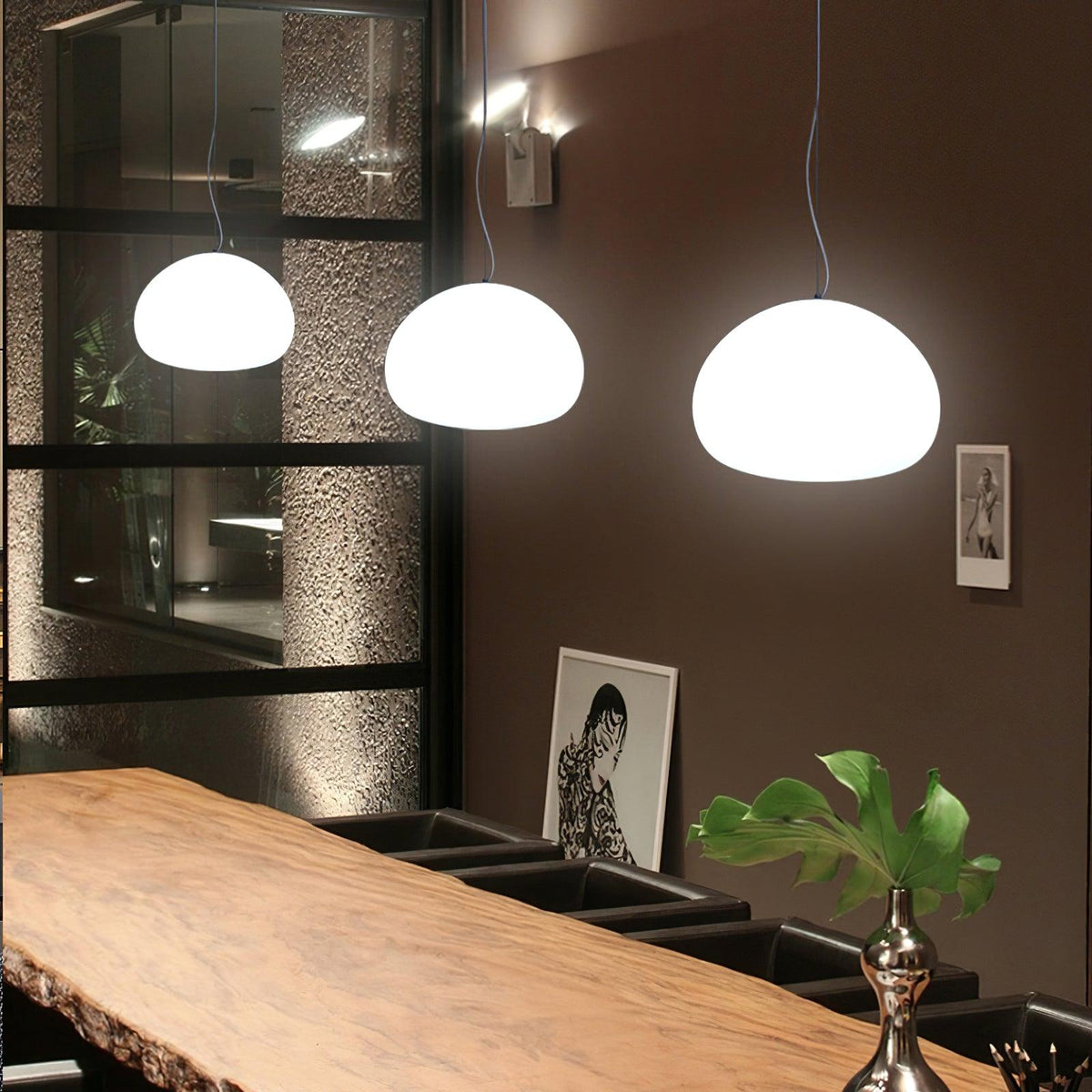 Steamed Bun Hanging Pendant Lamp Glass Ceiling Light | E26/E27 Socket | Adjustable Cable | Warm Ambient LED Lighting