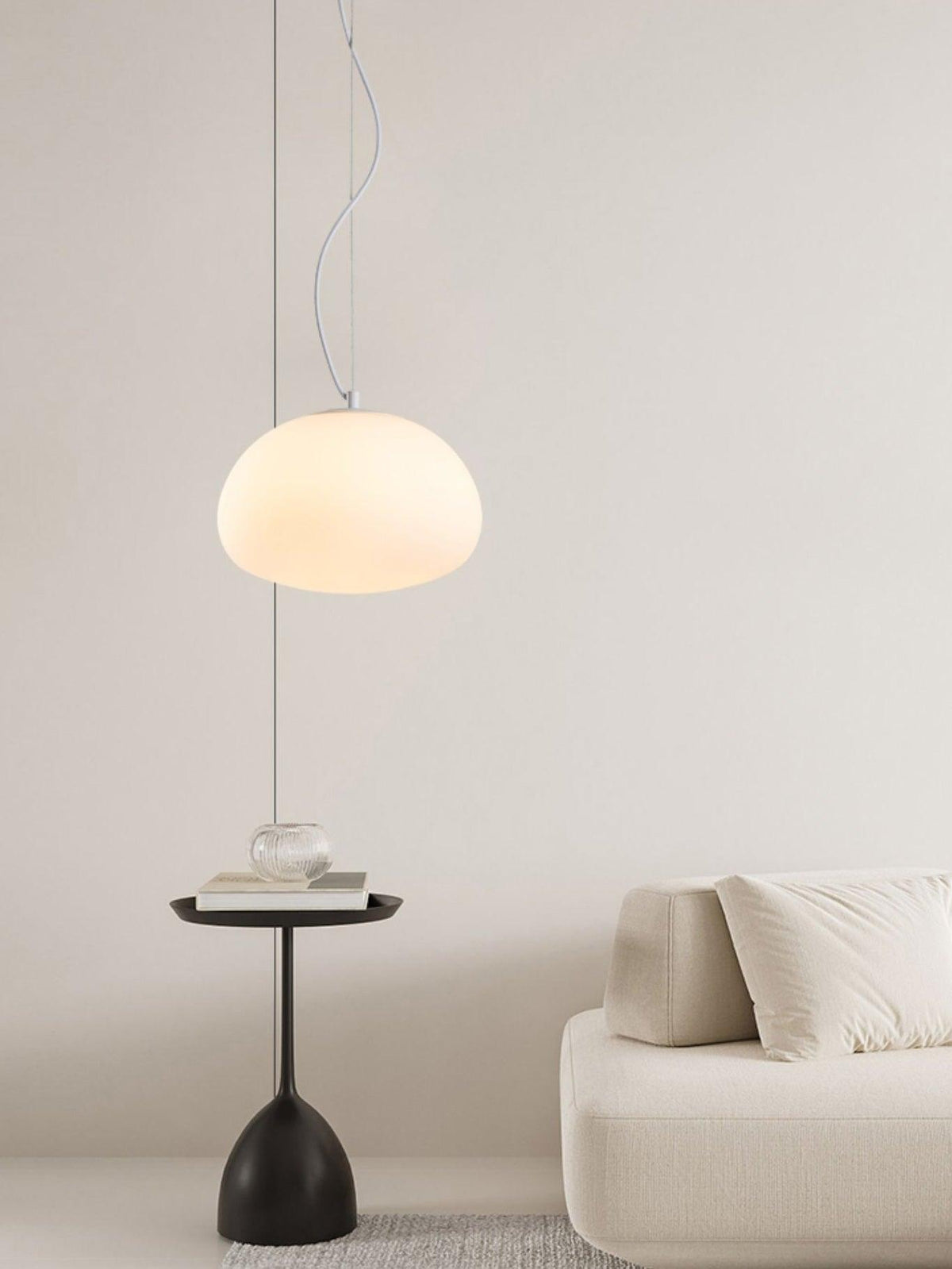 Steamed Bun Hanging Pendant Lamp Glass Ceiling Light | E26/E27 Socket | Adjustable Cable | Warm Ambient LED Lighting