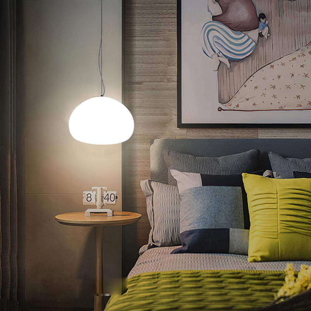 Steamed Bun Hanging Pendant Lamp Glass Ceiling Light | E26/E27 Socket | Adjustable Cable | Warm Ambient LED Lighting