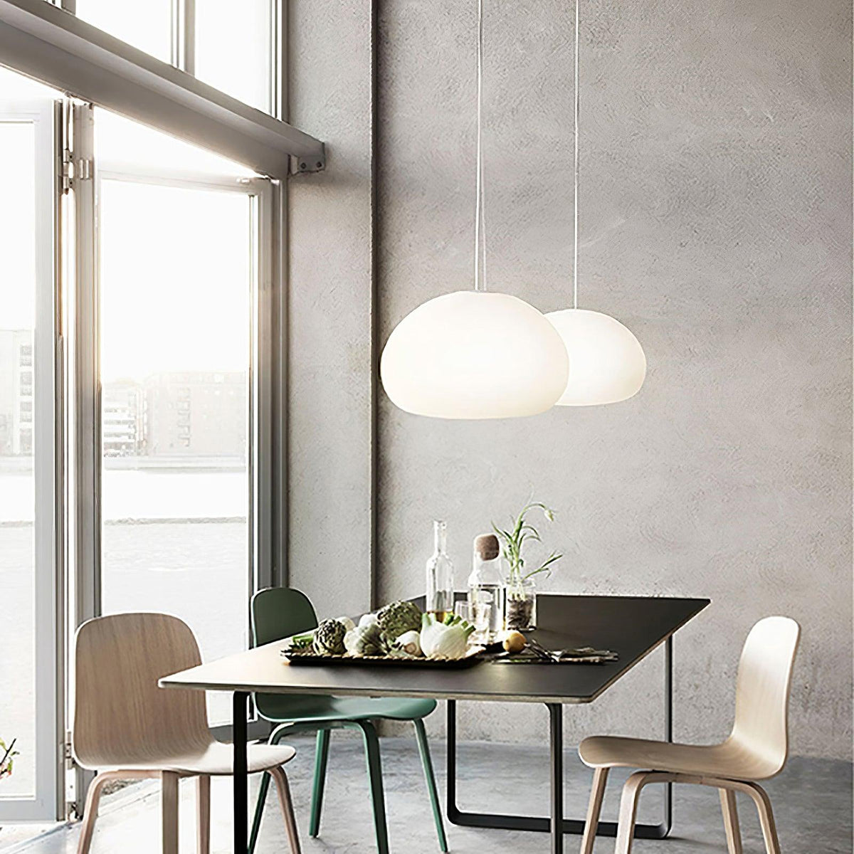 Steamed Bun Hanging Pendant Lamp Glass Ceiling Light | E26/E27 Socket | Adjustable Cable | Warm Ambient LED Lighting
