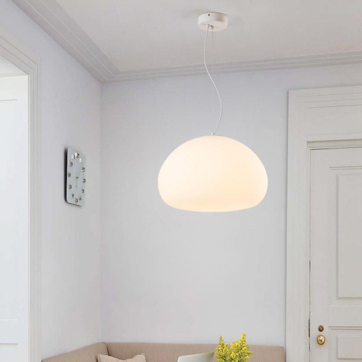 Steamed Bun Hanging Pendant Lamp Glass Ceiling Light | E26/E27 Socket | Adjustable Cable | Warm Ambient LED Lighting