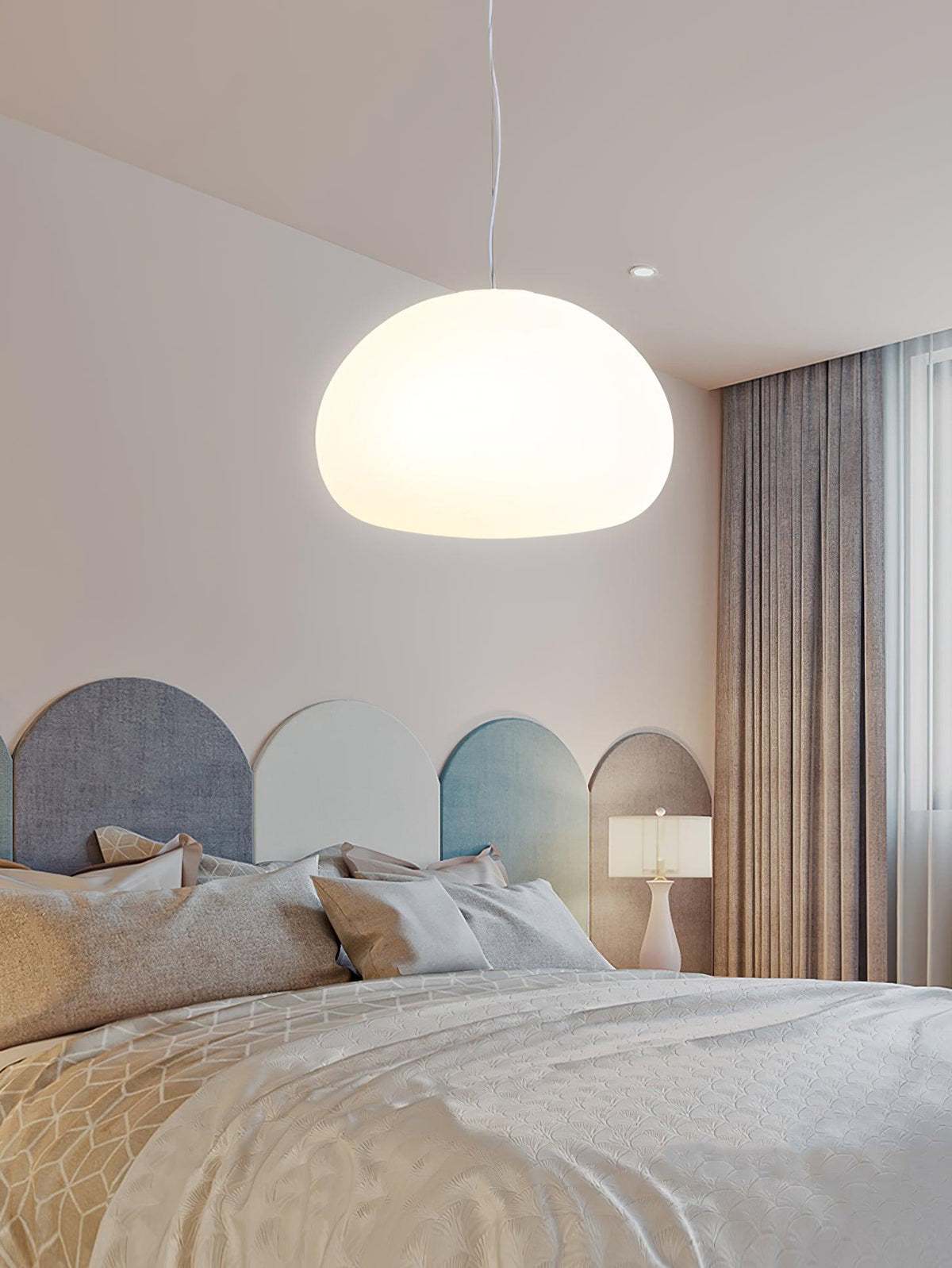 Steamed Bun Hanging Pendant Lamp Glass Ceiling Light | E26/E27 Socket | Adjustable Cable | Warm Ambient LED Lighting