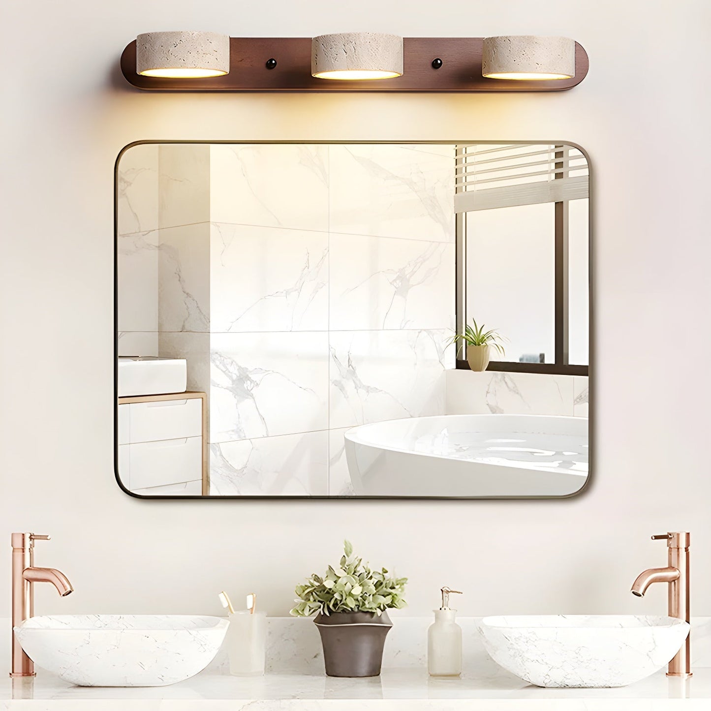 Travertine Duo Wall Lamp LED Bracket Light | Natural Stone & Wood | Modern Minimalist Wall Sconce | 2–4 Light Options