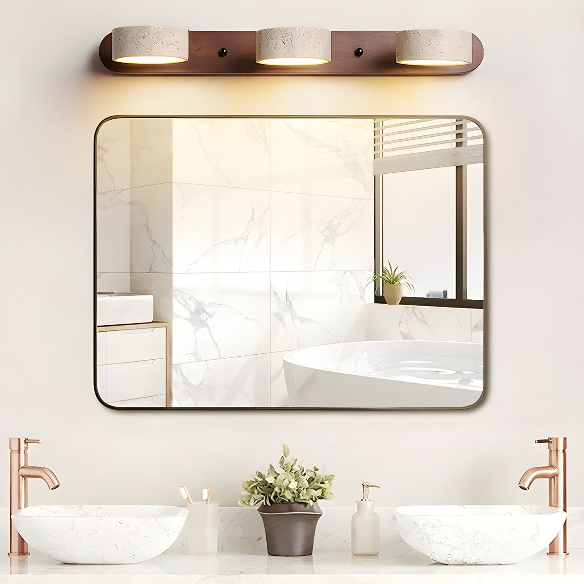 Travertine Duo Wall Lamp LED Bracket Light | Natural Stone & Wood | Modern Minimalist Wall Sconce | 2–4 Light Options