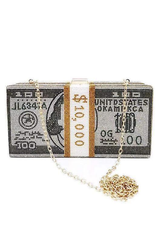 Multi US Dollar Rhinestone Shoulder Bag/Handbag with Chain
