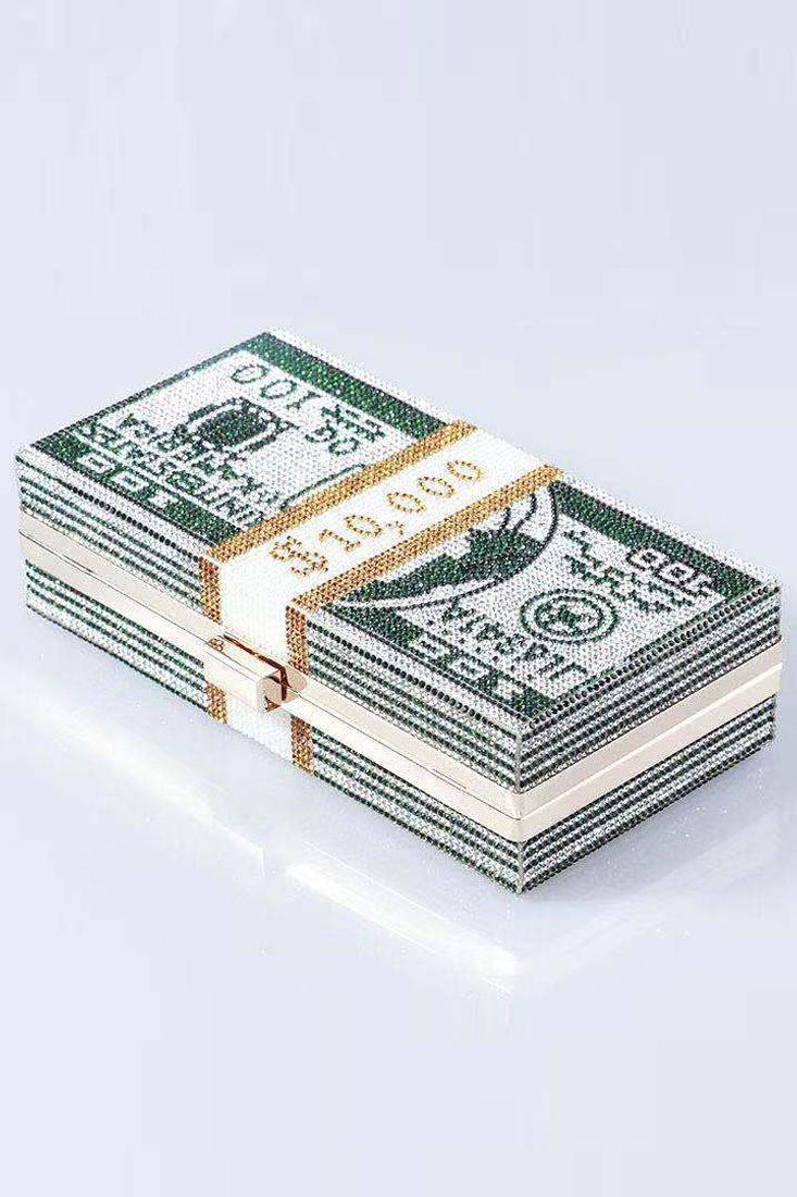 Multi US Dollar Rhinestone Shoulder Bag/Handbag with Chain